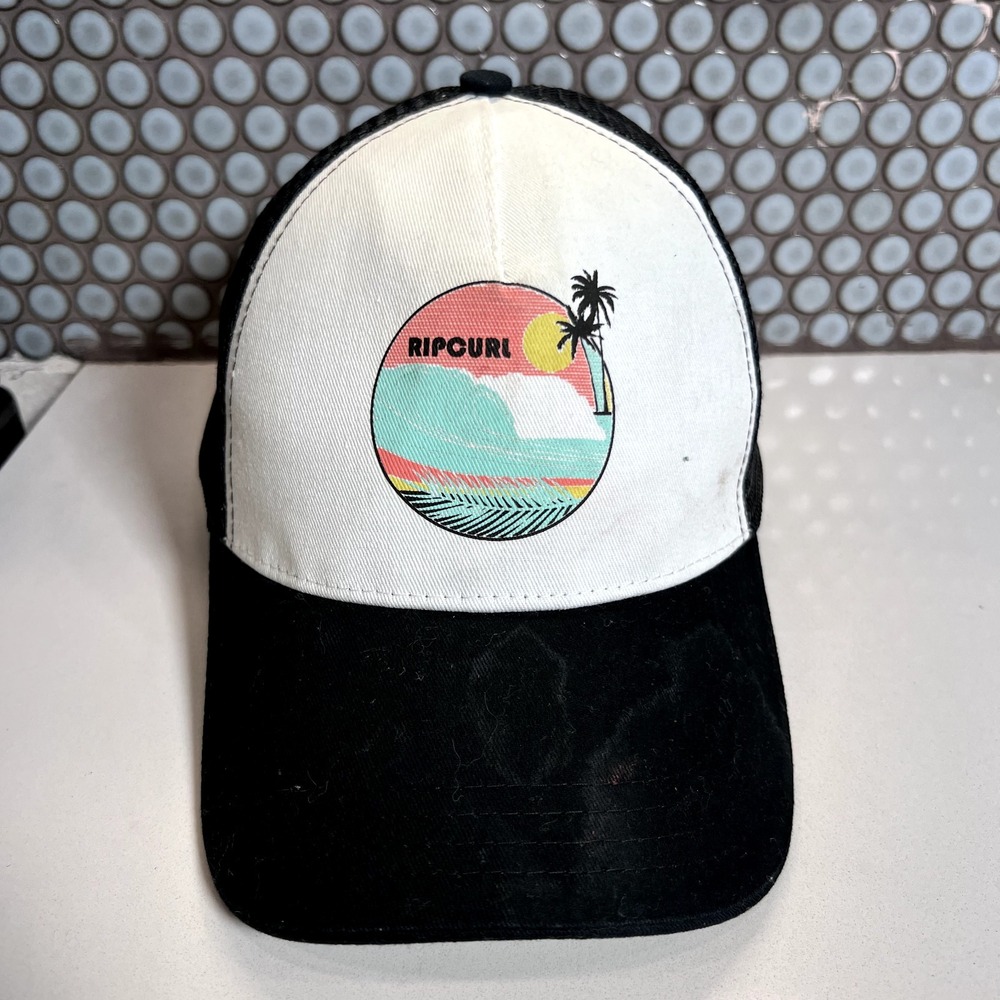 Rip Curl Hat‎ Cap Trucker White Black Graphic Adujustable Snapback Mesh Gray